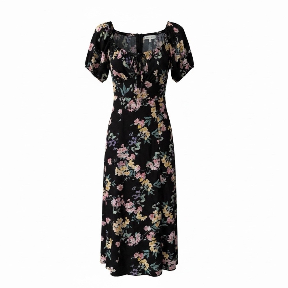 Mary & Mo Dress Women's Medium Leg Slit Black Floral